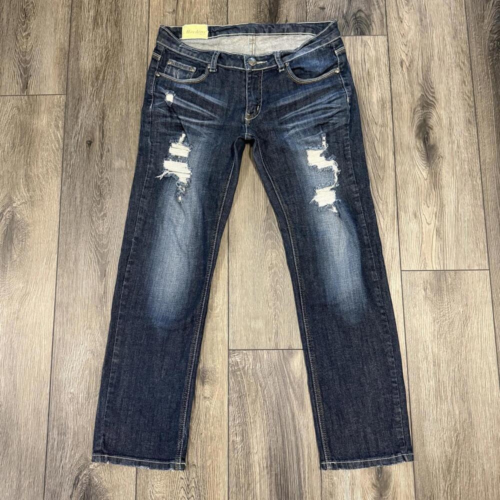 Machine Nouvelle Mode Distressed Jeans Size 32 Blue Denim Straight Leg - Picture 2 of 13